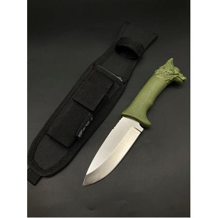 Plastik Kurt Başlı Tırtıklı Bushcraft Bıçak BB33-5